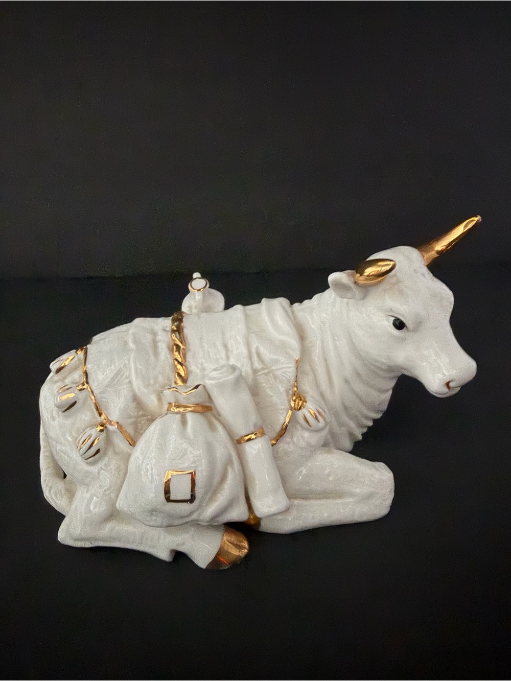 White Porcelain with 24K Gold Decorative Bull Figurine - Holiday Home Decor